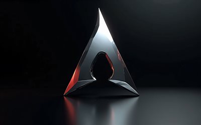 4k, arch linux chrome logo, kreativ, schwarzer hintergrund, minimalismus, arch linux metal logo, kunstwerk, arch linux 3d  logo, arch linux  logo, linux, os  marken, arch linux
