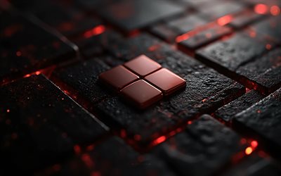 logotipo de red windows 11, 4k, fondo de metal negro, logotipo 3d de windows 11, emblema de windows 11, logotipo de windows 11, logotipo de microsoft, luz roja de neón, logotipo de windows, windows