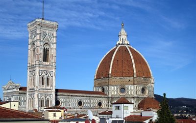 florence, italy, the cathedral of santa maria del fiore, the duomo, the bell tower of giotto