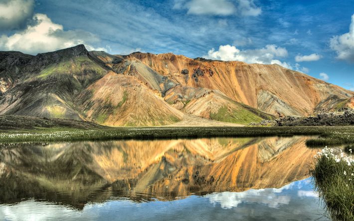 湖, 砂, アイスランド, 山々, 美しい自然