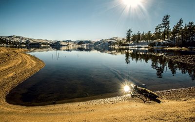 l'hiver, le soleil brille, la journée, le lac, photo lacs