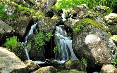 vattenfall, stenar, foto, vackra vattenfall