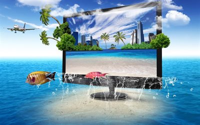 टीवी, उष्णकटिबंधीय द्वीप, 3 डी टीवी, मछली