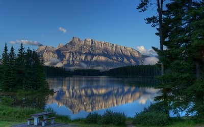montañas, rocas, el lake, canadá