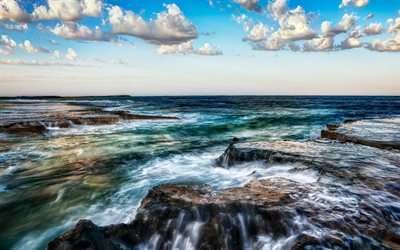 california, usa, wave, shore, coast, stones, avalon
