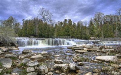 river, beautiful nature, the cascade of waterfalls, sauble falls