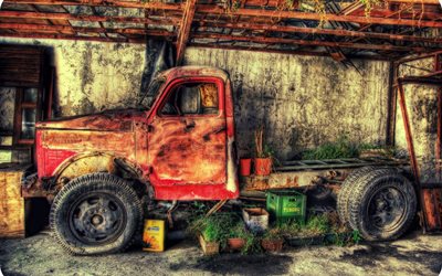 old truck, hdr, rusty truck, car