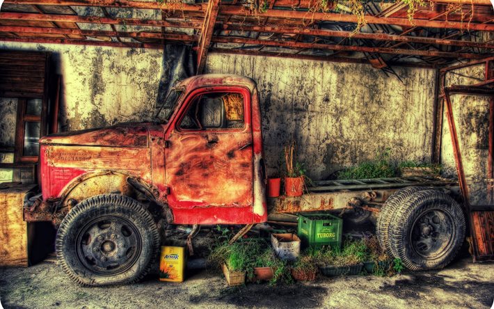 viejo camión, hdr, oxidado camión, coche