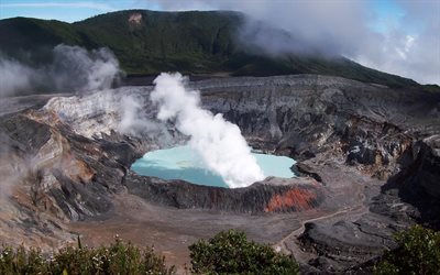 lago del cráter, el volcán, el cráter, géiseres