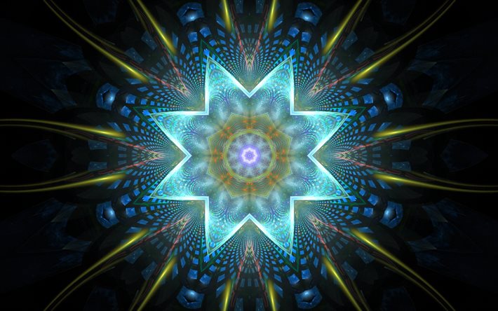 star, kaleidoscope, patterns, figure, rays, abstraction, graphics, cells