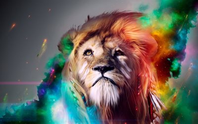 leijona, pää, petoeläin, spray, salama, eläin, väri, grafiikka, nuolet
