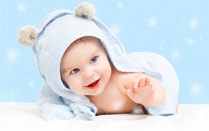 baby, child, smile, hood, ears, bear, towel