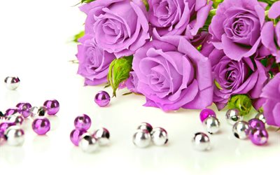 balls, bouquet, rose, flowers, beads
