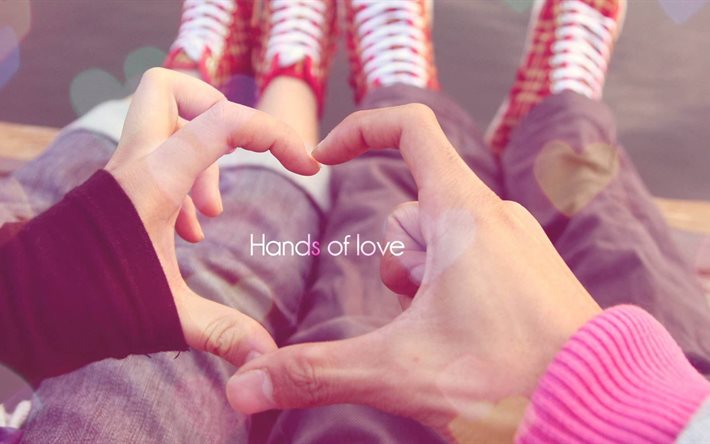 mãos, par, coração, menina, cara, a frase, pessoas, amor
