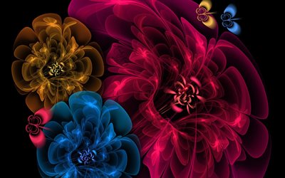 flores, fractal, de neón, de gráficos, de mariposa