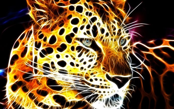 fractal, gráficos, animal, predador, leopardo