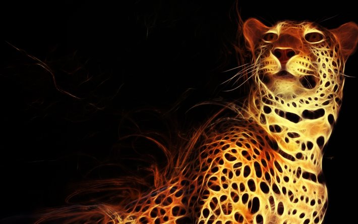 fraktal, grafik, djur, rovdjur, leopard