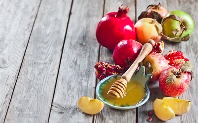 slices, honey, grenades, apples, fruit, fruits, board