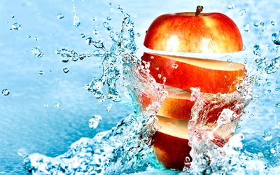 graphics, fruit, the fruit, apple, water, spray