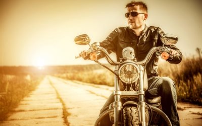 hombre, gafas de la motocicleta, motorista, de la carretera