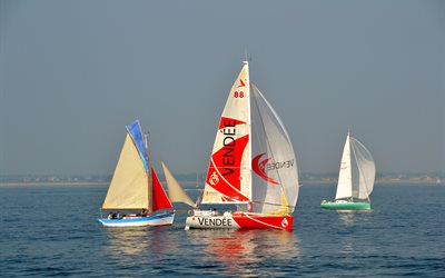 sea, water, the sky, yachts, sails