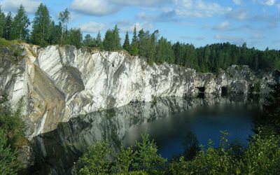 nature, landscape, karelia, the lake, water, forest, rock, cliff