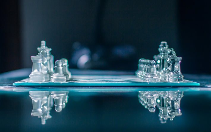 glass, figure, chess, game, reflection