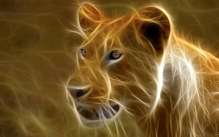 fractal, graphics, animal, predator, lion