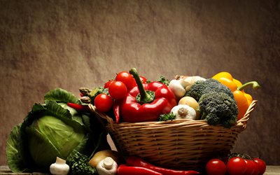 food, vegetables, basket, fruits
