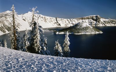 山々, 雪, 冬, 水, 風景, 湖, 食べ