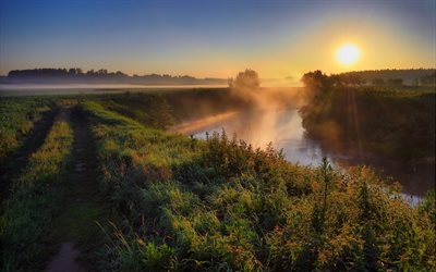rio, ucrânia, amanhecer, polesie, feridas, perdiz, manhã