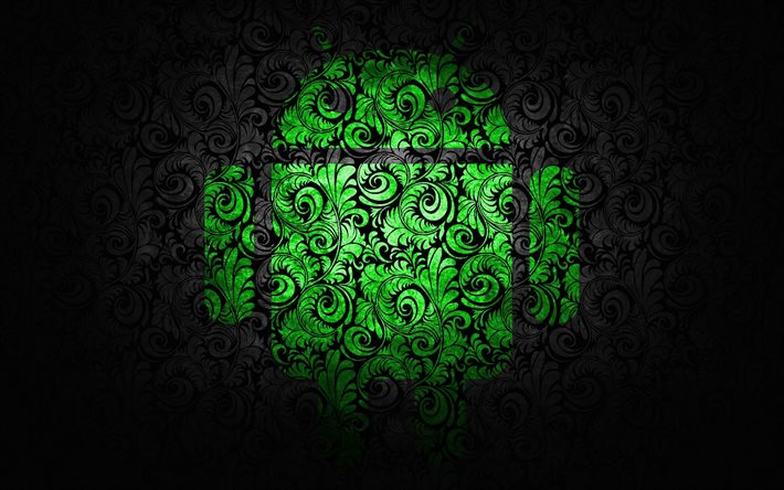 android, emblema, padrão, logotipo criativo, android verde