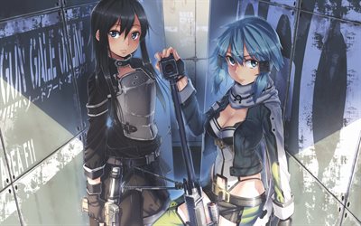 Kirigaya Kazuto, fucile, Asada Shino, manga, Sword Art Online