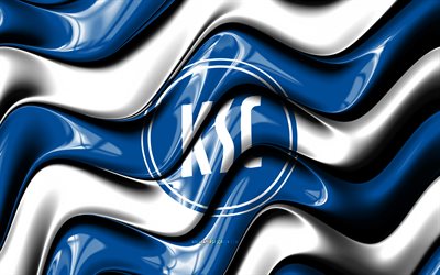Karlsruher SC 3D logo, 4k, blue white 3D waves, 2 Bundesliga, football, Karlsruher SC flag, creative, Karlsruher SC logo, Karlsruher SC, german football club, soccer, Karlsruher FC