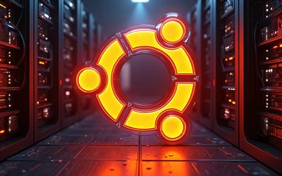 4k, ubuntu orange neon logotyp, mörker, elektronikmärken, datacenterställ, bokeh, natt, ubuntu logotyp, märkes logotyp, ubuntu neon logotyp, ubuntu, varumärken, ubuntu orange logotyp, linux ubuntu