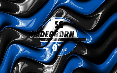 SC Paderborn 07 3D logo, 4k, black blue 3D waves, 2 Bundesliga, football, SC Paderborn 07 flag, creative, SC Paderborn 07 logo, SC Paderborn 07, german football club, soccer, Paderborn FC