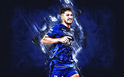 marcos leonardo, al hilal, liga profissional saudita, comemoração do gol, futebolistas brasileiros, arte grunge, fundo de pedra azul, futebol, al hilal sfc, clube saudita al hilal, marcos leonardo al hilal