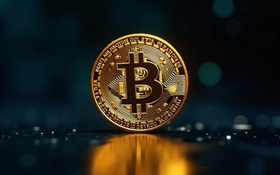 Bitcoin, cryptocurrency, gold coin Bitcoin, black background, Bitcoin sign, Bitcoin logo, Bitcoin emblem