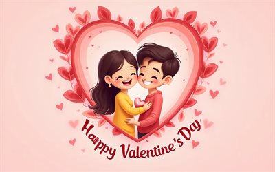 joyeuse saint valentin, couple heureux, 14 février, notions d'amour, couple amoureux, carte de voeux saint valentin