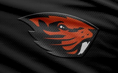 오레곤 주 비버스 패브릭 로고, 4k, 검은색 직물 배경, ncaaf, 보케, 미식 축구, 오리건주 비버스 로고, ncaa, 오리건 주 비버 엠블럼, 컨퍼런스 미국, 오리건 주 비버