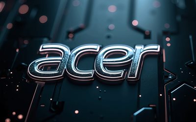 Acer  metal logo, 4k, bokeh, black metal backgrounds, electronics brands, Acer 3D logo, creative, Acer logo, Acer