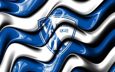 VfL Bochum 3D logo, 4k, blue white 3D waves, 2 Bundesliga, football, VfL Bochum flag, creative, VfL Bochum logo, VfL Bochum, german football club, soccer, Bochum FC