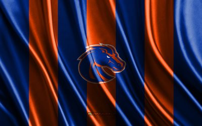 4k, 보이시 주립 브롱코스 로고, ncaa, 오렌지 블루 실크 질감, 보이시 주립 브롱코스 깃발, 미식축구 클럽, 실크 깃발, 보이시 주립 브롱코스 엠블럼, 미국, 보이시 주립 야생마