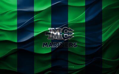 4k, maine mariners logotyp, grön blå 3d bakgrund, maine mariners emblem, echl, amerikanskt hockeylag, maine mariners flagga, 3d struktur, maine mariners, hockey, usa