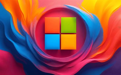 4k, microsoft 3d logo, kreativ, abstrakte 3d hintergründe, kunstwerk, softwaremarken, microsoft logo, ms logo, microsoft