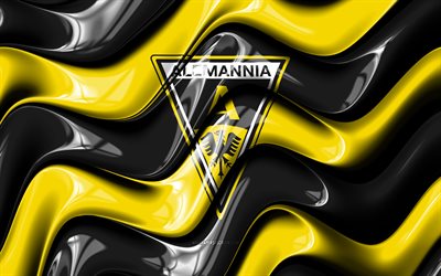 Alemannia Aachen 3D logo, 4k, black yellow 3D waves, 3 Liga, football, Alemannia Aachen flag, creative, Alemannia Aachen logo, Alemannia Aachen, german football club, soccer, Alemannia Aachen FC