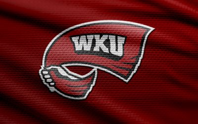 웨스턴 켄터키 힐토퍼스 패브릭 로고, 4k, 빨간색 패브릭 배경, ncaaf, 보케, 미식 축구, 웨스턴 켄터키 힐토퍼스 로고, ncaa, 컨퍼런스 미국, 서부 켄터키 힐토퍼스