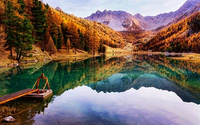 orceyrette  see, 4k, herbst, schöne natur, chalet des ayes, alpen, französische wahrzeichen, hauutes alpes, frankreich, gebirge, seen, herbstlandschaften
