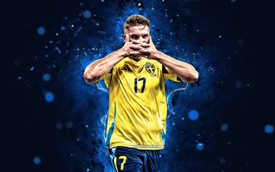 viktor gyokoker, 4k, blaue neonlichter, schweden national football team, schwedische fußballer, fußball, nationalmannschaften, viktor gyokeres 4k