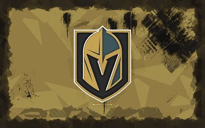 ベガスゴールデンナイツグランジロゴ, 4k, nhl, 茶色のグランジの背景, ホッケー, ベガスゴールデンナイツエンブレム, ベガスゴールデンナイツロゴ, アメリカンホッケークラブ, ベガスゴールデンナイツ